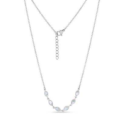 Silver marquise mother of pearl necklace with 16-inch chain and 2-inch extension