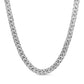 Close-up of textured stainless steel Cuban link necklace in silver color with lobster clasp