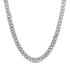 Close-up of textured stainless steel Cuban link necklace in silver color with lobster clasp