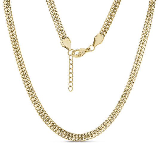 Gold stacked link chain necklace with lobster clasp and adjustable extension chain