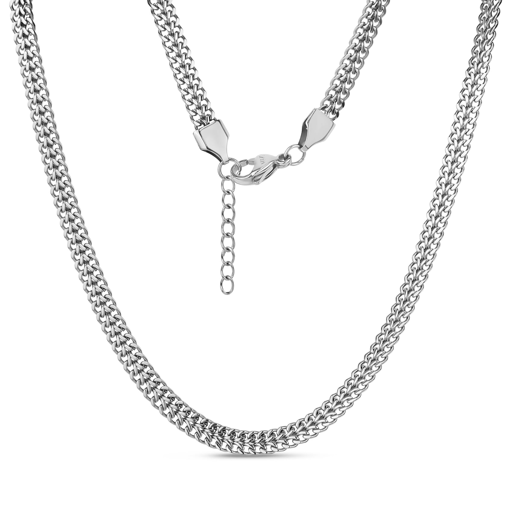 Silver stacked link chain necklace with lobster clasp and adjustable extension chain