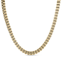 Polished block link necklace in gold stainless steel with 7mm width and 16 inch length plus 2 inch extension