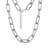Silver bold elongated rectangular link necklace with lobster clasp and adjustable extension