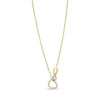 Gold infinity heart pendant necklace with crystal stones on a delicate chain with extension