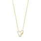 Gold open heart necklace with sparkling stones and 'Love' script pendant on a fine chain