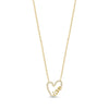 Gold open heart necklace with sparkling stones and 'Love' script pendant on a fine chain