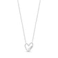 Silver open heart necklace with sparkling stones and 'Love' script pendant on a fine chain
