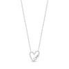 Silver open heart necklace with sparkling stones and 'Love' script pendant on a fine chain