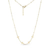 Gold-tone stainless steel necklace featuring five small cross charms with beaded chain, adjustable lobster clasp closure.