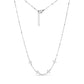 Silver stainless steel necklace with five small cross charms and beaded chain detailing, showing adjustable lobster clasp.