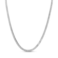 Close-up of silver refined flat twist necklace chain showing 4mm width and polished stainless steel finish