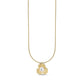Gold flower pendant necklace featuring a 5mm shell pearl centered on a 14mm wide flower design with 1mm snake chain
