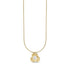 Gold flower pendant necklace featuring a 5mm shell pearl centered on a 14mm wide flower design with 1mm snake chain
