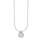 Silver flower pendant necklace featuring a 5mm shell pearl centered on a 14mm wide flower design with 1mm snake chain