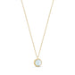 Gold stainless steel women's pendant necklace with round 12mm mother of pearl centerpiece on 16-inch chain with extension