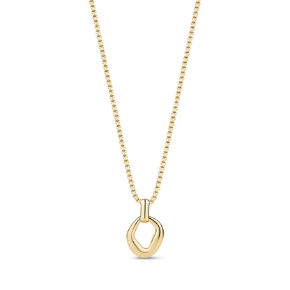 Gold polished loop pendant necklace with 16-inch chain and 2-inch extension