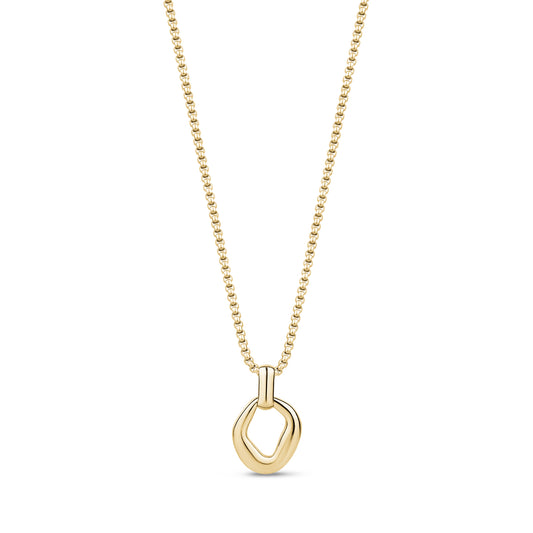 Gold polished loop pendant necklace with 16-inch chain and 2-inch extension