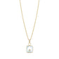 Gold-tone stainless steel women's pendant necklace featuring a 12mm square mother of pearl with central crystal detail on a 16 inch chain