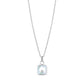 Silver-tone stainless steel women's pendant necklace with 12mm square mother of pearl design and central crystal on a 16 inch chain