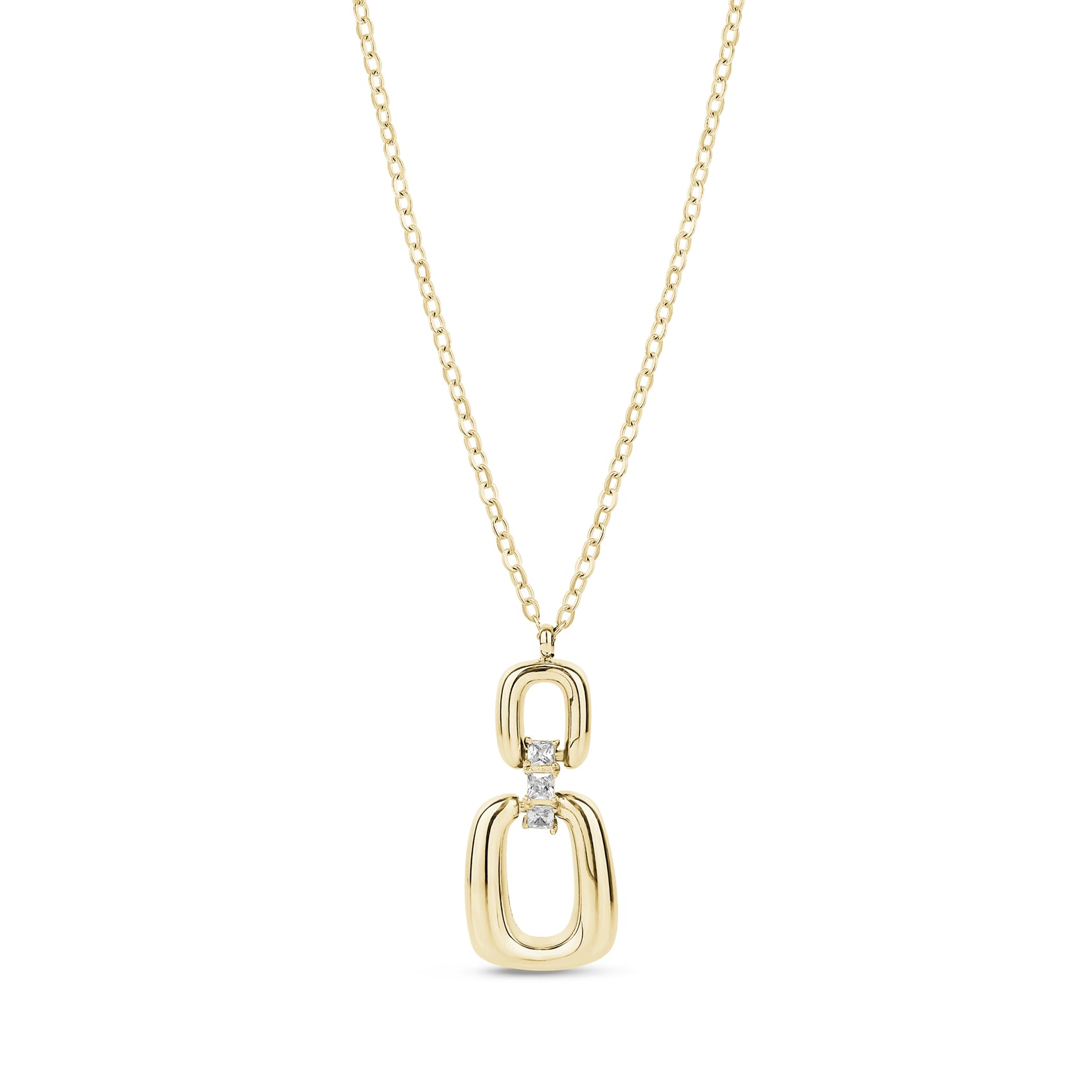 Gold stainless steel Atelier Link pendant necklace with cubic zirconia stones on a fine chain.