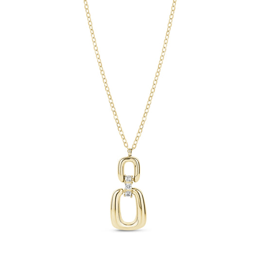 Gold stainless steel Atelier Link pendant necklace with cubic zirconia stones on a fine chain.