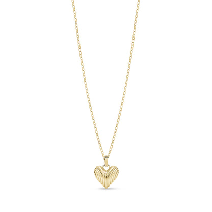 Gold tone heart shell pendant necklace with 16 inch chain and 2 inch extension