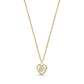 Gold-tone textured heart pendant necklace with mother of pearl inlay on 16 inch chain with extension