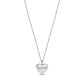 Silver stainless steel heart-shaped pendant necklace with engraved 'mom' text and chain on white background