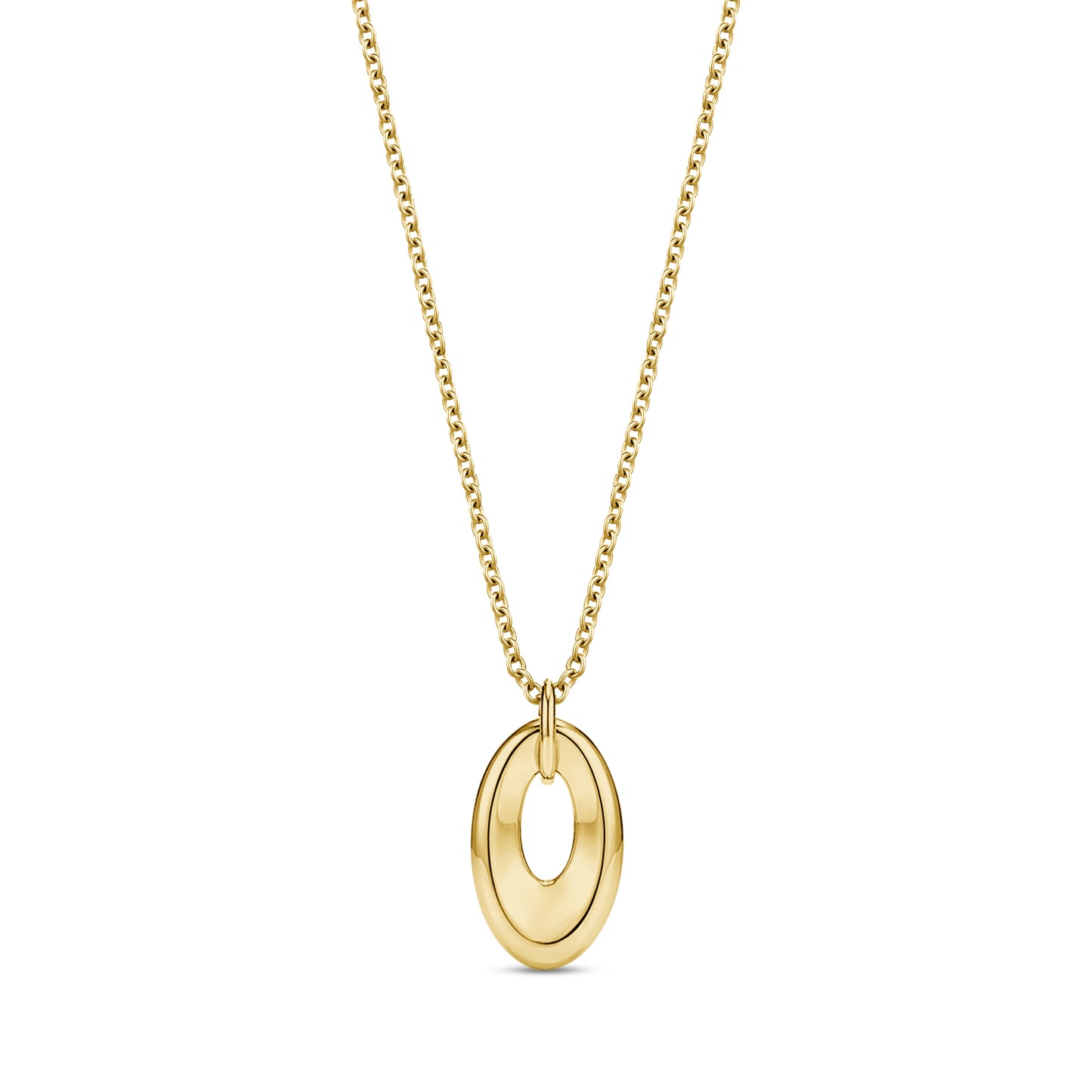 Gold bold oval link drop pendant necklace with 16 inch chain and 2 inch extension