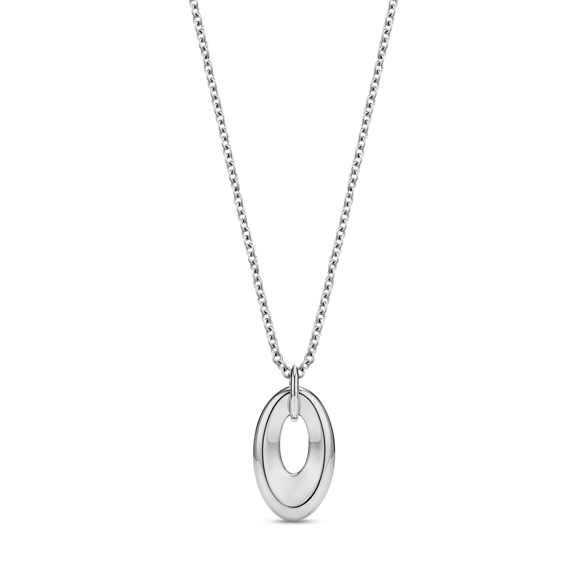 Silver bold oval link drop pendant necklace with 16 inch chain and 2 inch extension