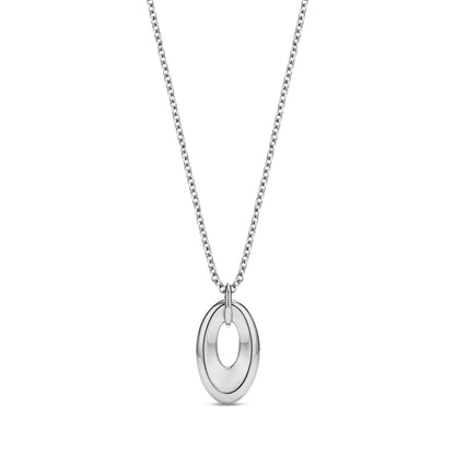 Silver bold oval link drop pendant necklace with 16 inch chain and 2 inch extension
