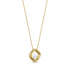 Gold stainless steel womens pendant necklace showcasing a textured bold frame with a central white pearl on a 2mm wide chain