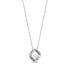 Silver stainless steel womens pendant necklace featuring a textured bold frame with a central white pearl on a 2mm wide chain