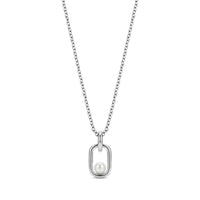 Silver stainless steel Pearl Link Signature Pendant with 5mm shell pearl on a 16-inch adjustable chain