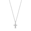 Sterling silver mini diamond cut cross pendant necklace with faceted pyramid-stud texture on thin cable chain, 17 inch plus 1 inch extender