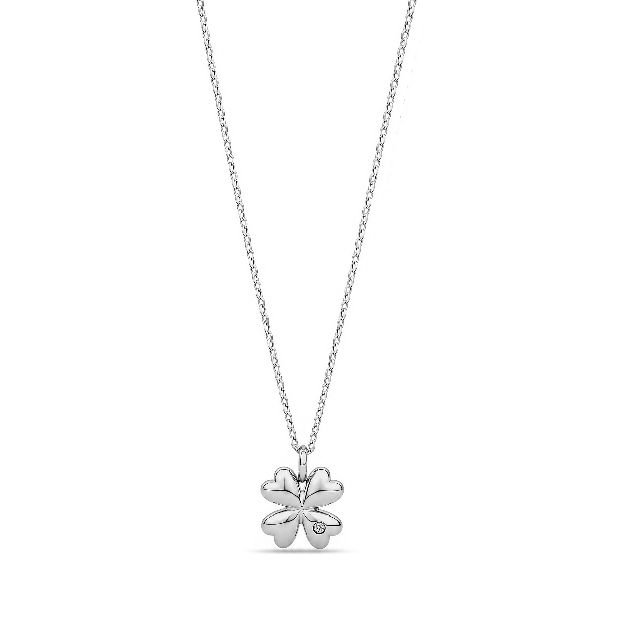 Lucky clover pendant necklace in stainless steel, minimal charm on a fine chain