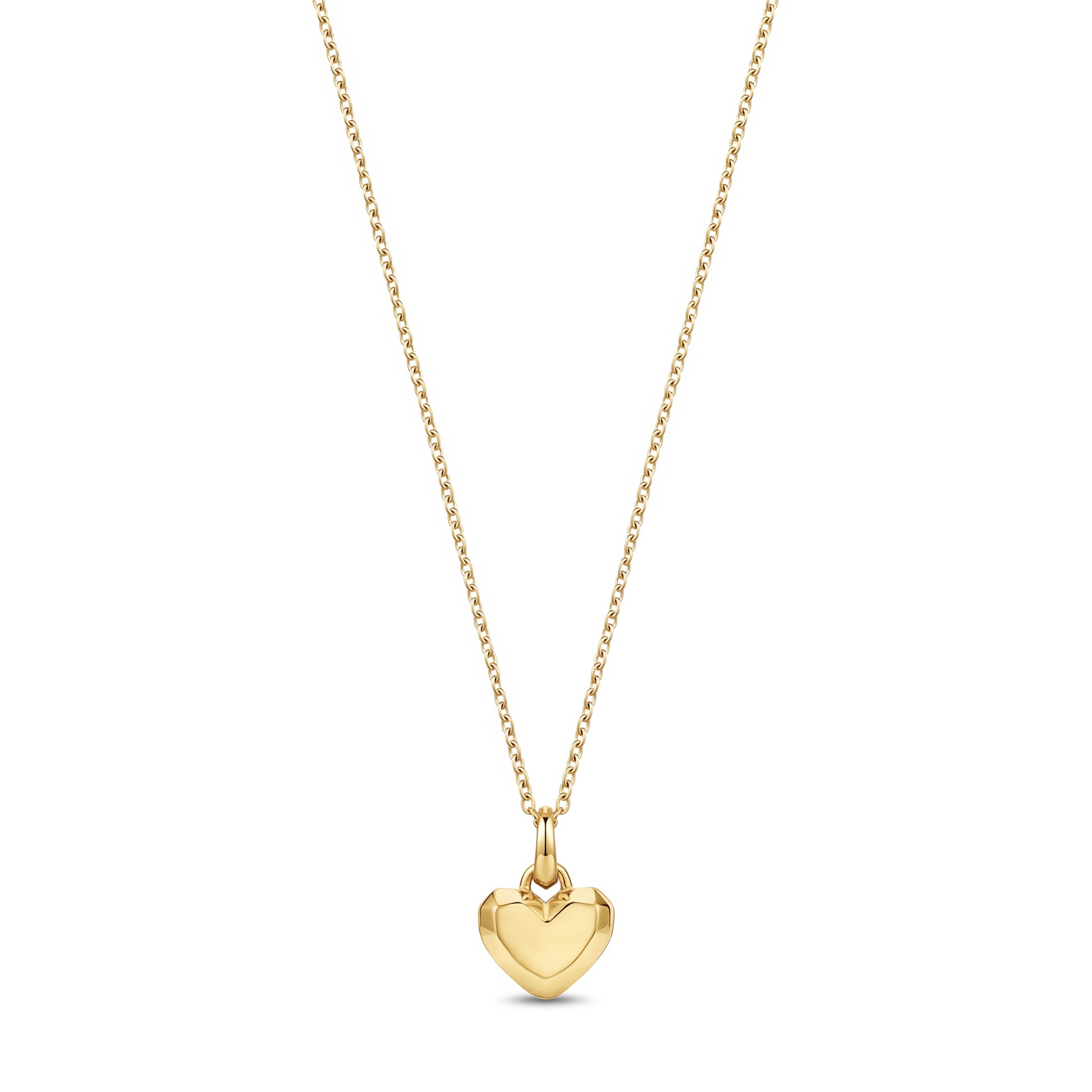 Gold stainless steel minimalist heart pendant necklace, front view