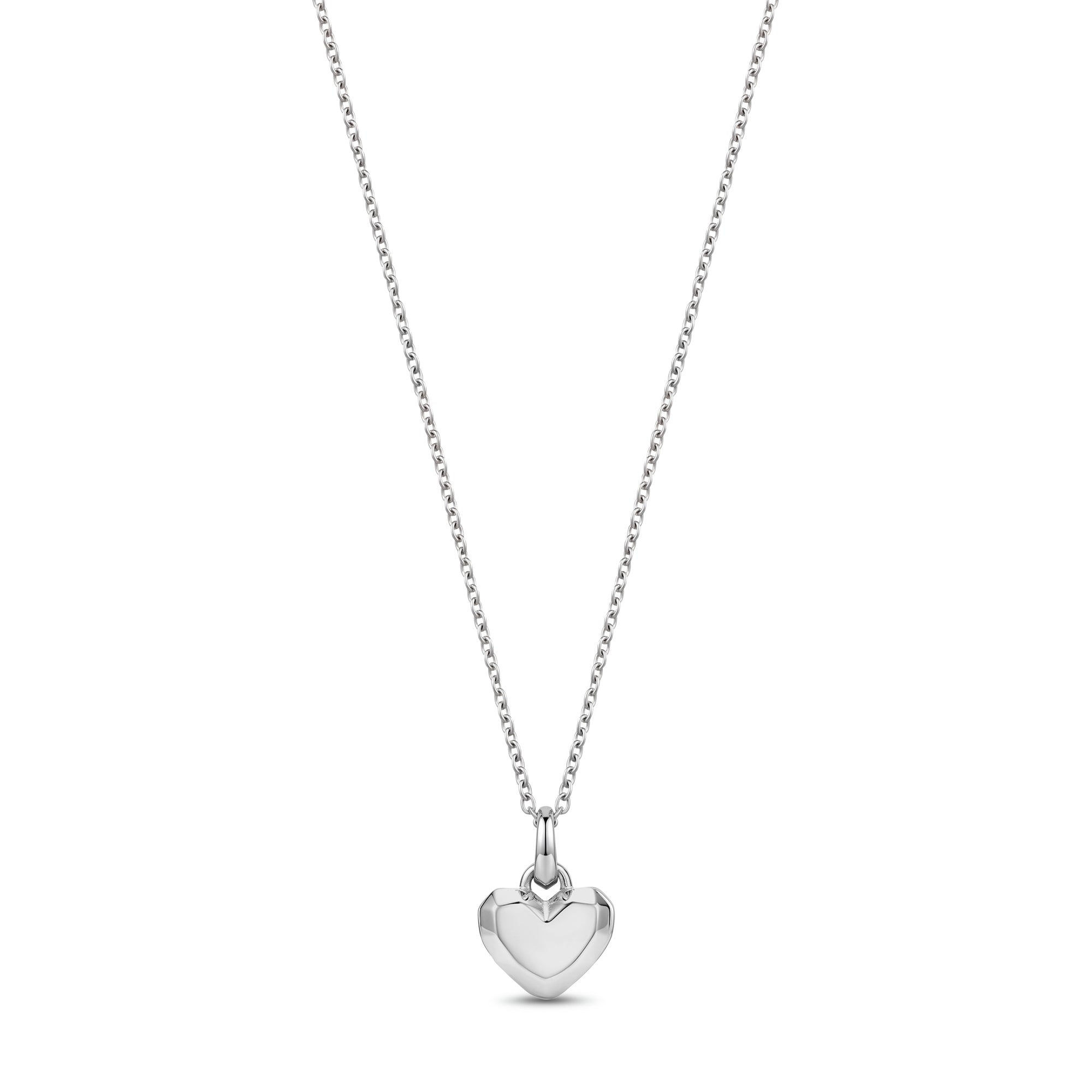 Silver stainless steel minimalist heart pendant necklace, front view