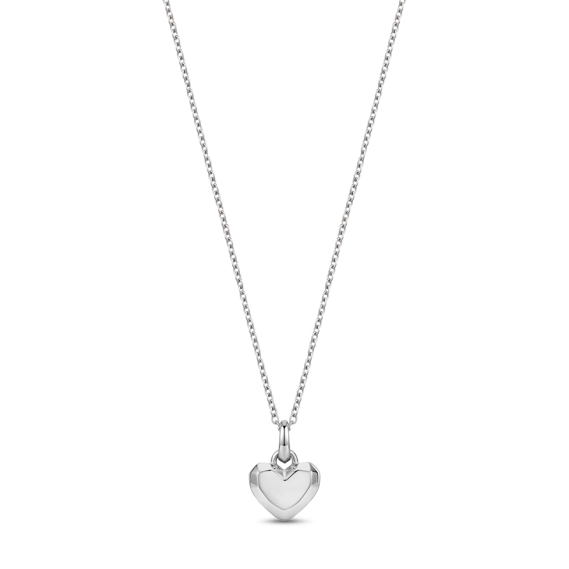 Silver stainless steel minimalist heart pendant necklace, front view