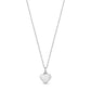 Close-up of silver sculpted heart pendant showing smooth engravable back