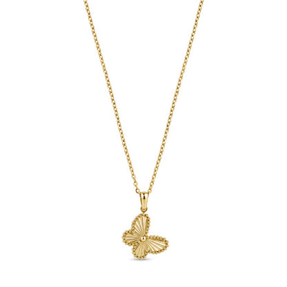 Gold stainless steel butterfly pendant necklace with cubic zirconia stones on a fine chain