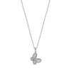 Silver stainless steel butterfly pendant necklace with cubic zirconia stones on a fine chain