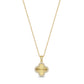 Gold stainless steel four-leaf clover pendant necklace fully set with cubic zirconia stones, front view