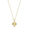 Gold stainless steel four-leaf clover pendant necklace fully set with cubic zirconia stones, front view
