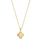 Close-up of gold cubic zirconia clover pendant showing stone detail and engravable back plate