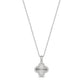 Silver stainless steel four-leaf clover pendant necklace fully set with cubic zirconia stones, front view