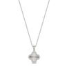 Silver stainless steel four-leaf clover pendant necklace fully set with cubic zirconia stones, front view