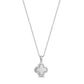 Close-up of silver cubic zirconia clover pendant showing stone detail and engravable back plate