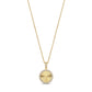 Gold stainless steel round pendant necklace fully set with cubic zirconia stones, front view