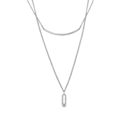 Layered Bar CZ Pendant Necklace - Women Pendant - The Steel Shop